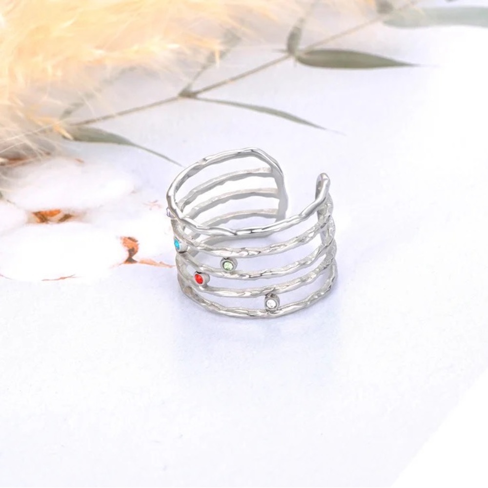 🌸SALE🌸 Layered Silver Geometric Rhinestone Open Ring - Picture 3 of 3
